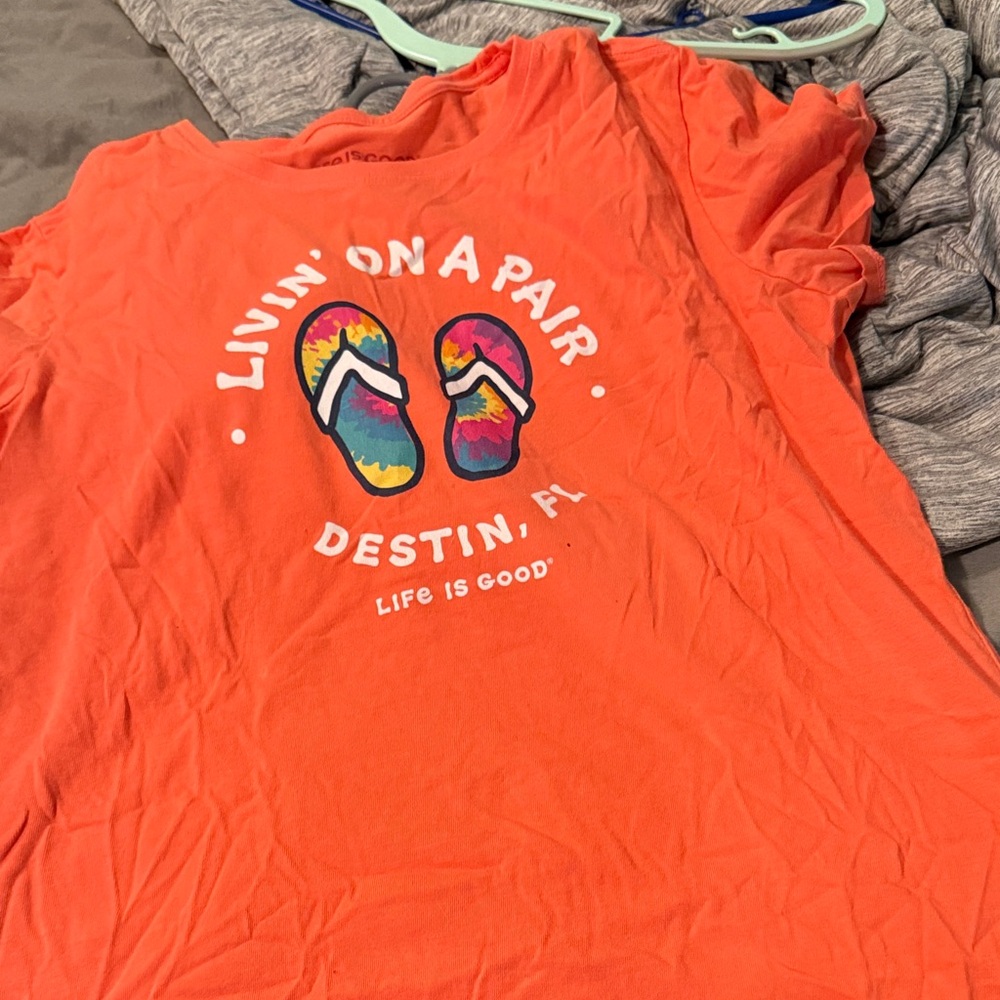 Life Is Good Vibrant Orange Tee with Flip-Flop Design